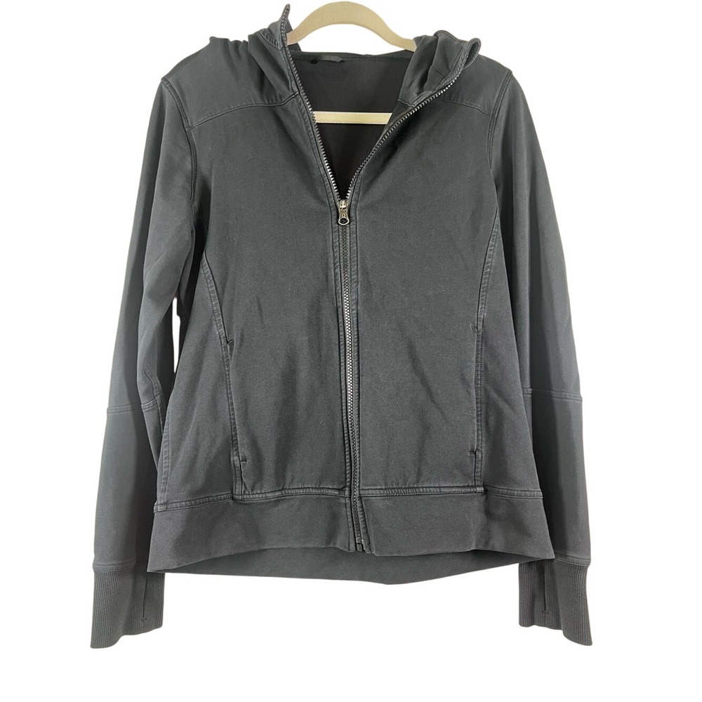 Lululemon Full Zip Hooded‎ Jacket Black Gray Vented Back Fleece Hoodie Size 4